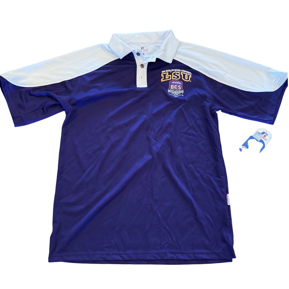 LSU Tigers Russell Athletic 2008 BCS National Championship Polo Shirt Mens M NEW